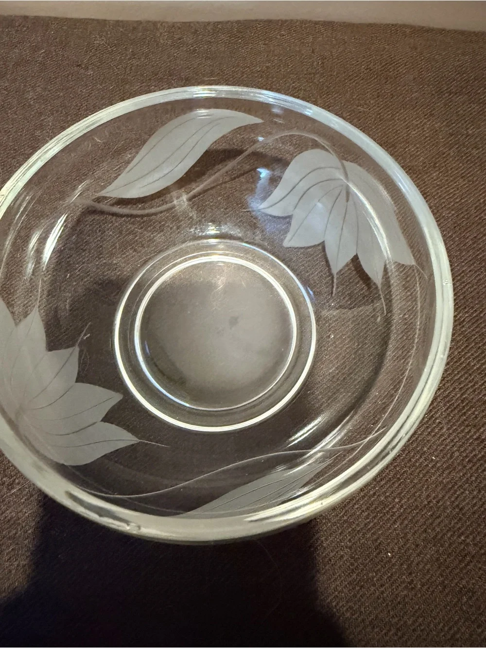 Clear Glass Etched Leaf Bowl - Elegant Home Dining